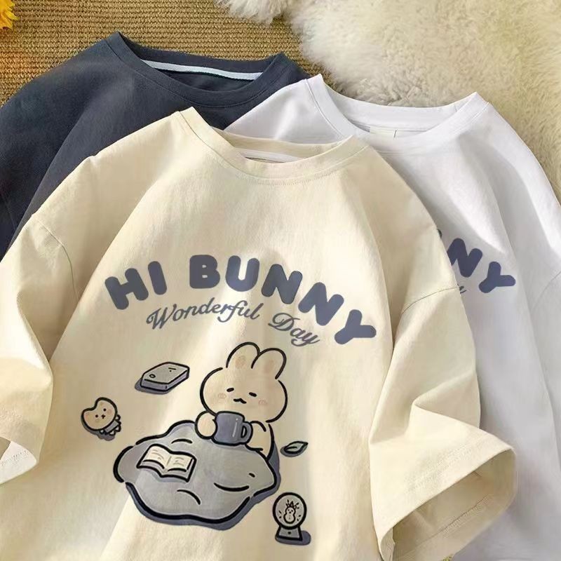 Summer Clothing Boys - Summer Japanese Cute Tea-drinking Rabbit Printed