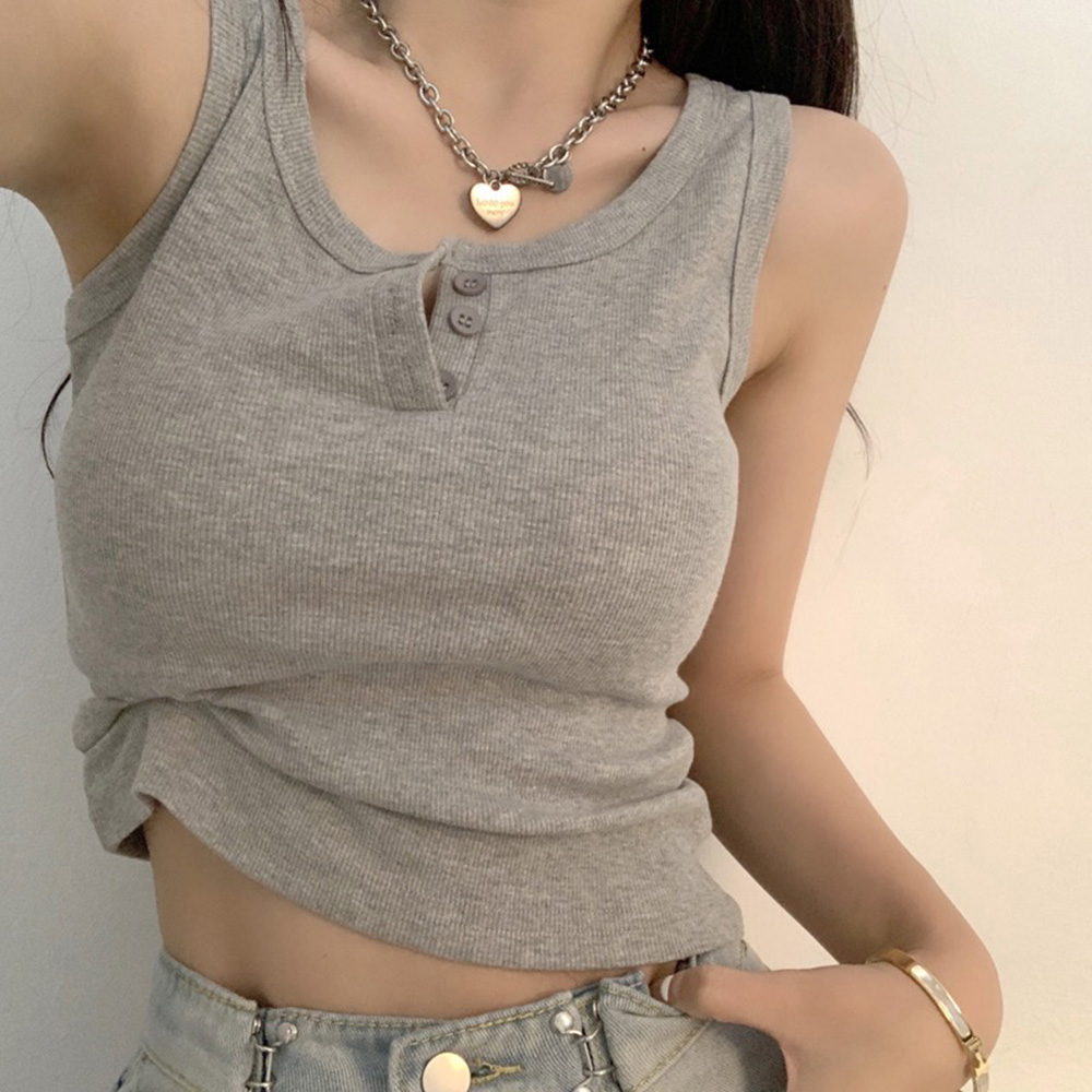 Summer Clothing Teens - Tank Top for Women Ribbed Button