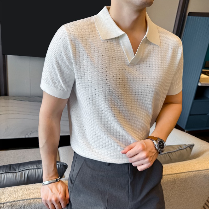 Summer Light Clothing - High Stretch Men Knitted Polo Shirt