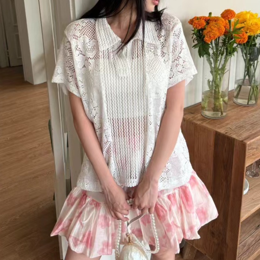 Summer Clothing Online - Retro Collar Lace Shirt Women's Cotton