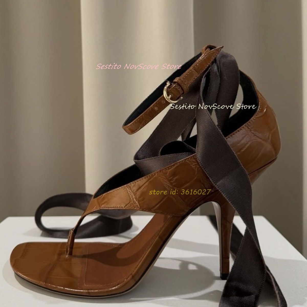 Summer Closet - Brown Open Toe Lace Up Sandals