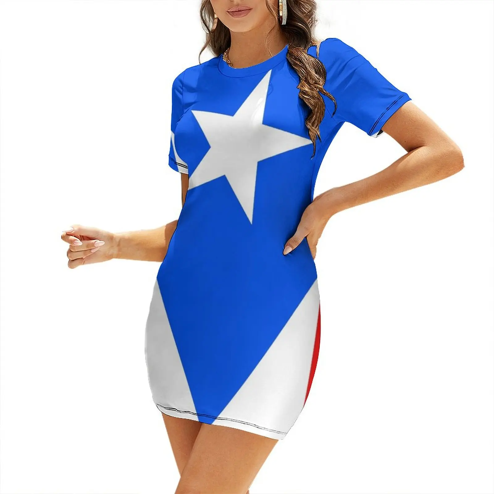 Summer Clothing Banner - Puerto Rico Flag Banner Short-Sleeved Dress