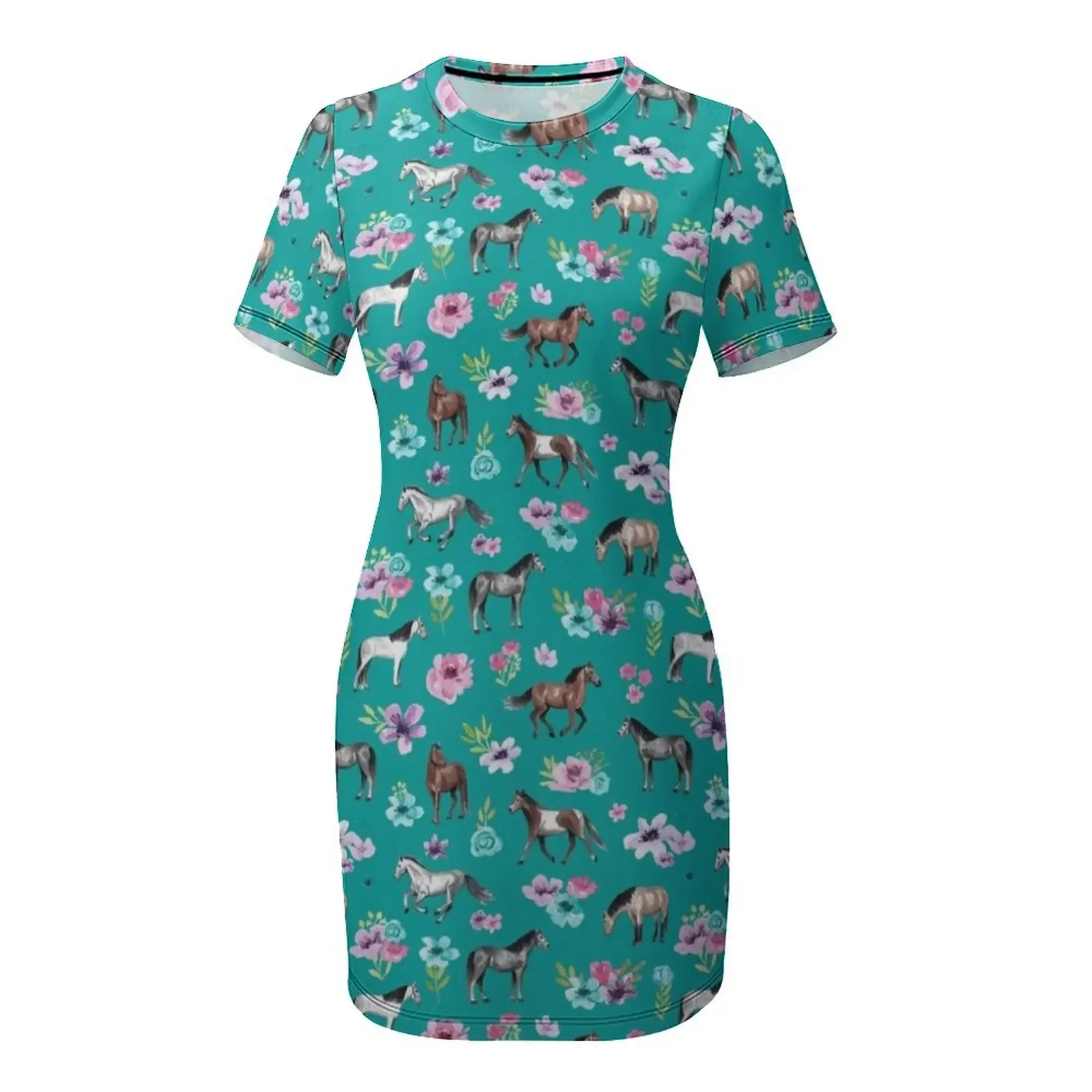 Horses and Flowers on Teal, Tu - огляд і ціна Summer Clothing Online