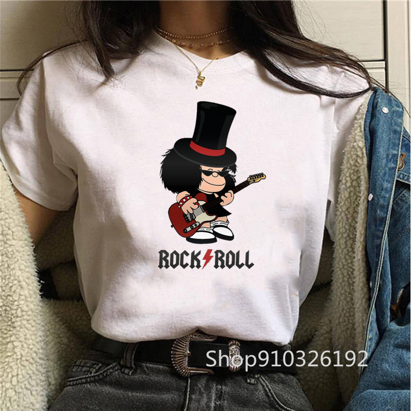 Rock Roll Mafalda tshirt Funny - огляд і ціна Summer Clothing Teens
