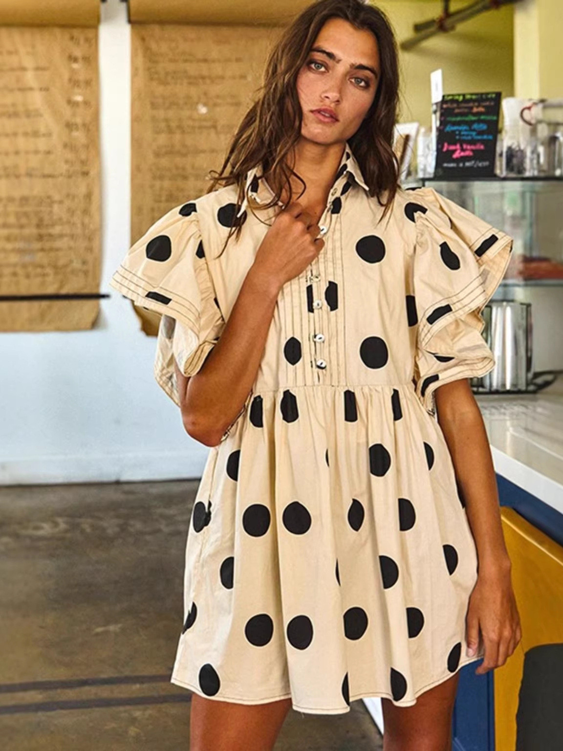 Spring Summer Polka Dot Print  - огляд і ціна Off Shoulder Blouse