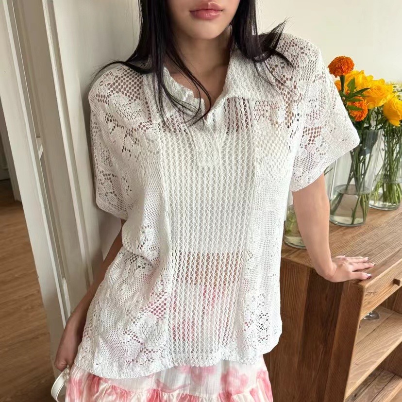 Retro  Collar Lace Shirt Women - огляд і ціна Summer Clothing Online